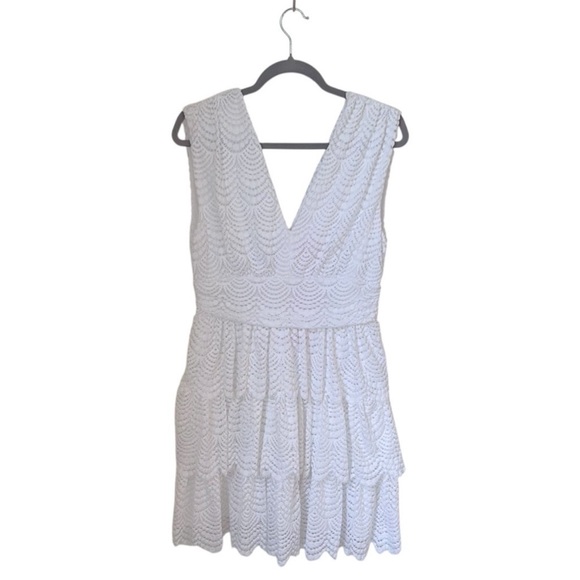 Lilly Pulitzer Faye Lace Ruffle V-Neck Mini Dress with a Scalloped Hem - Picture 4 of 7